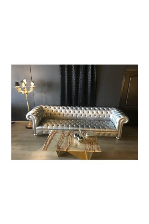 3A Mobilya Silver Leather Chesterfield