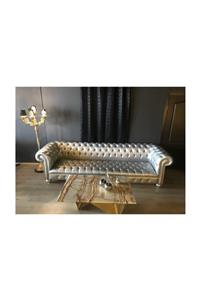 3A Mobilya Silver Leather Chesterfield