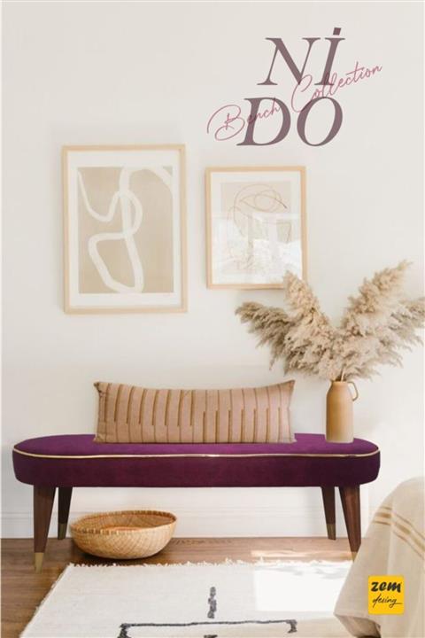 Zem Nido Bench Mürdüm - Masif Ahşap Ayaklı 120 Cm L6010