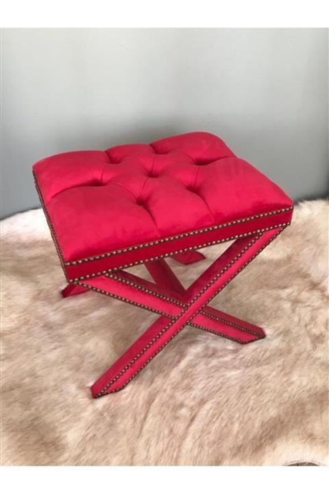 Lucky Art Pcs Çapraz Ayaklı Kırmızı Puf