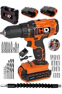 HD Hammer Drill American 42 V 5 Ah Superpower Metal Şanzuman Bakır Sargılı Çift Akülü Şarjlı Vidalama 27 Parça Set