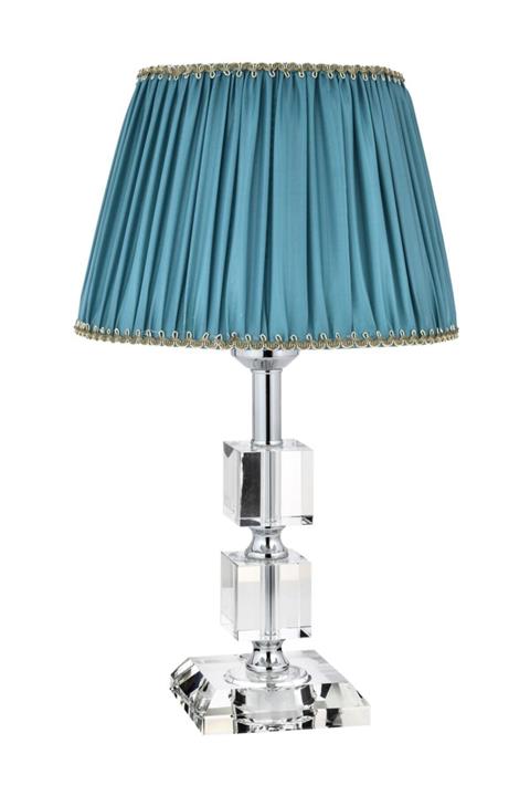 Vinner Krom Kaplama Kare Kristal Detaylı Modern Abajur, Modern Gece Lambası Turkuaz Yeşil Başlık