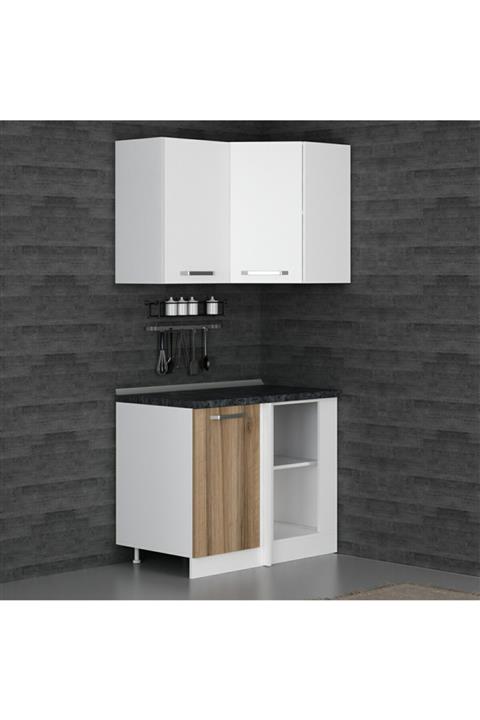 Minar 105 cm Köşe Mutfak Dolabı Beyaz/dore K105-d1
