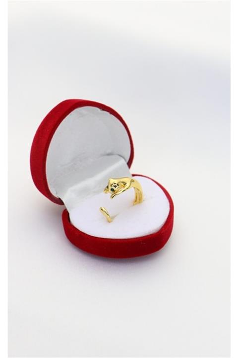 CAİSYA Altın Kaplama Özel Seri Kararmaz Kedi Figürlü Çelik Yüzük