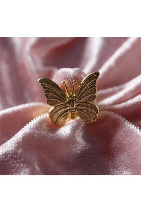 mona roza collection Butterfly Kadın Kelebek Detaylı Çelik Altın Rengi Yüzük