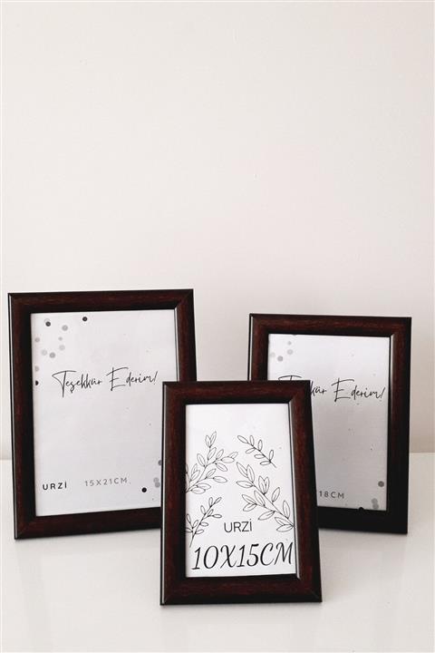 Urzi Dekoratif Resim Çerçevesi 3'lü Ahşap Dokulu Ayarlanabilir Ayaklı Duvara Asılabilir