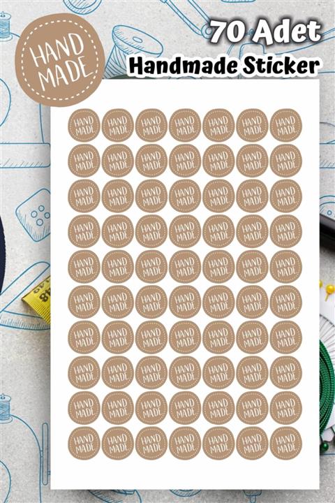 MSticker Hand Made Kahverengi Yuvarlar Etiket Sticker-4x4cm 70 Adet