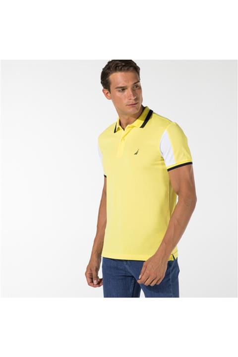 Nautica Nautıca Erkek Sarı Blok Desenli Slım Fıt Polo Yaka T-shirt