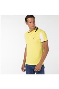 Nautica Nautıca Erkek Sarı Blok Desenli Slım Fıt Polo Yaka T-shirt