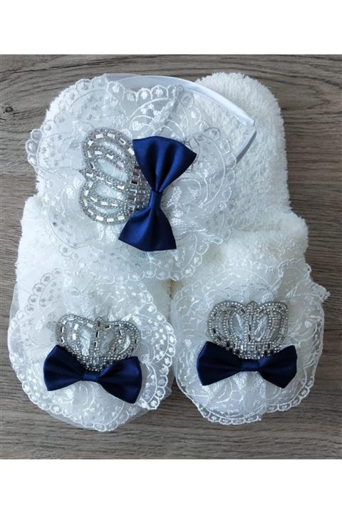 Eda Baby Erkek Bebek Lohusa Anne 2'li Terlik Seti