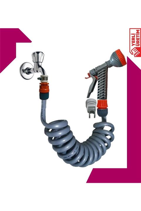 PLASYAY Spiral Sulama Hortum Seti Özel Üretim 2.5 Metre Özel Gri