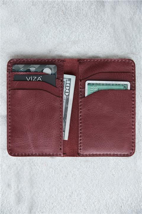 VİZA LEATHER Hakiki Deri Bordo Kartlık