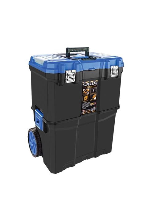 Süper Bag Tekreyonda Mavi Çift Katlı Mobil Alet Takım Çantası Sağlam Bölmeli Tekerlekli 2 Katlı Asr-5039