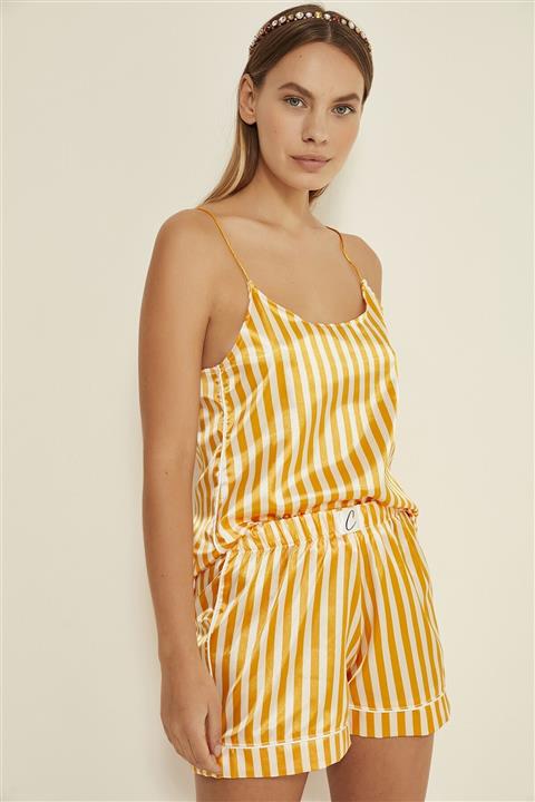 C&City Ruby Durham Kadın Hardal/Ekru Saten Şort