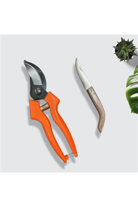 Lazİş Üstün Kaliteli Yumuşak Kullanımlı Yaylı Bitki Ağaç Budama Makası+ Fiber Saplı Çakı
