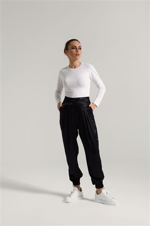 LOUCO Kadın Siyah Lw Saten Jogging Fit Pantolon