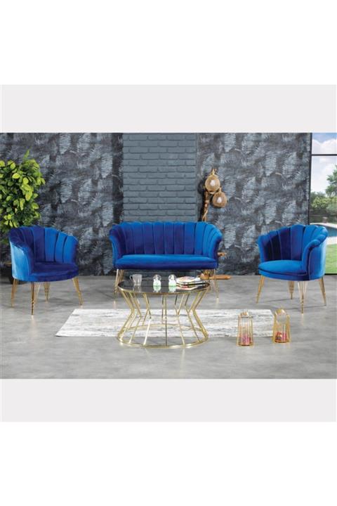 İndirim Çadırı Papatya Çay Seti Koltuk Takımı 2+1+1 Mavi