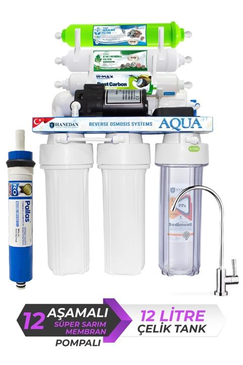 Hanedan Aqua 12 Aşama 12 L Çelik Tanklı Pompalı Süper Sarım Membranlı Su Arıtma Cihazı-232