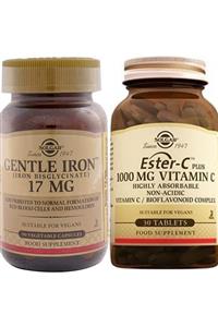 Solgar Gentle Iron 17 Mg 90 V-kapsül+ Ester C Plus 1000 Mg 30 Tablet