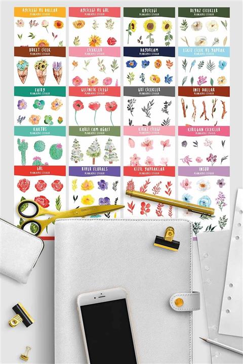 Sticker Cat Çiçek Temalı Büyük Sticker Paketi - 40 Sayfa - 480 Sticker