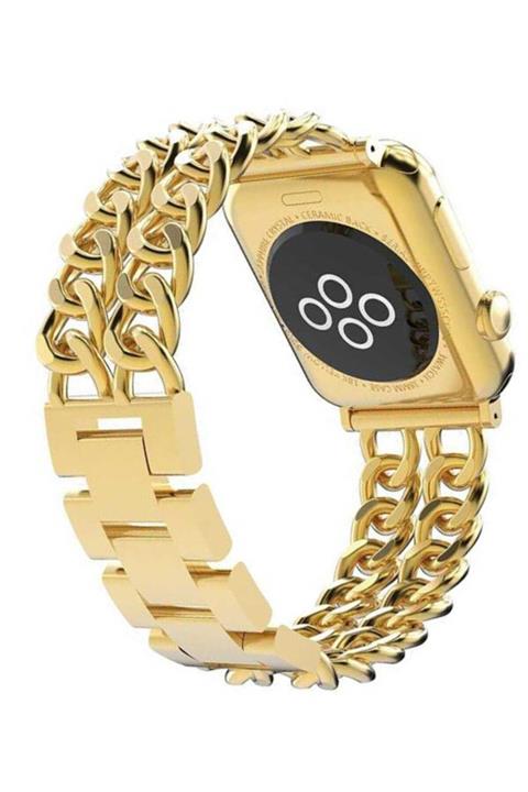 Apple Watch 1 2 3 4 5 6 Se 44 Mm Zincir Halkalı Metal Kayış Kordon Gold + Popsocket