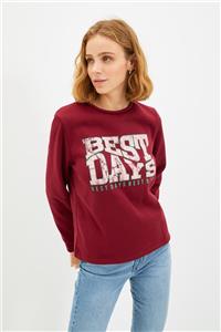 TRENDYOLMİLLA Bordo Şardonlu Baskılı Basic Örme İnce Sweatshirt TWOAW22SW0893