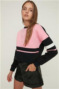 TRENDYOLMİLLA Pembe Renk Bloklu Şardonlu Basic Örme Sweatshirt TWOAW22SW1774