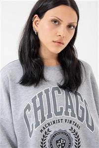 Machinist Oversize Chicago Şardonsuz Gri Melanj Kadın Sweatshirt