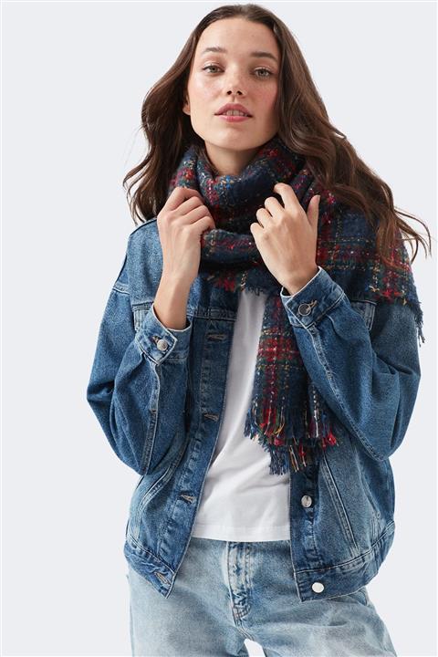 Mavi Kareli Lacivert Atkı