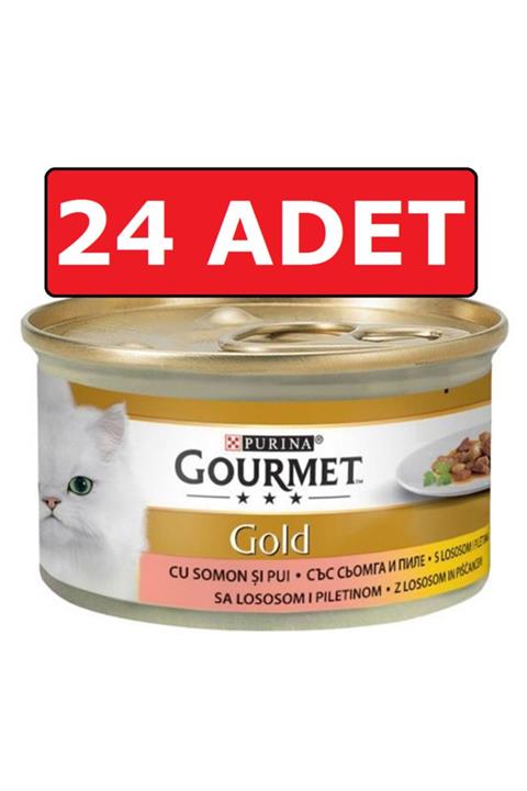 Purina Gourmet Gold Somonlu Ve Tavuk Etli Kedi Konservesi 24 Adet 85 Gr Parça Etli Yaş Mama