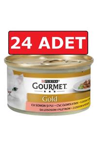 Purina Gourmet Gold Somonlu Ve Tavuk Etli Kedi Konservesi 24 Adet 85 Gr Parça Etli Yaş Mama