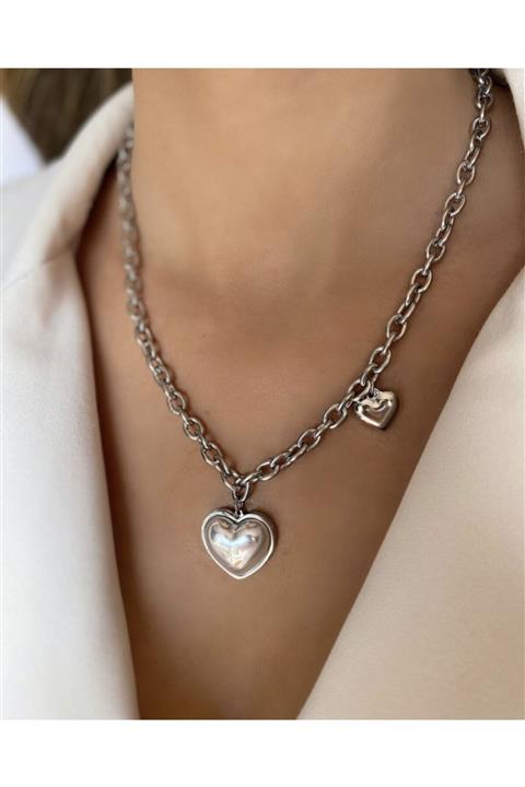 Âlâ Atelier Kararmaz Solmaz Inci Kalpli Çelik Kolye Gümüş