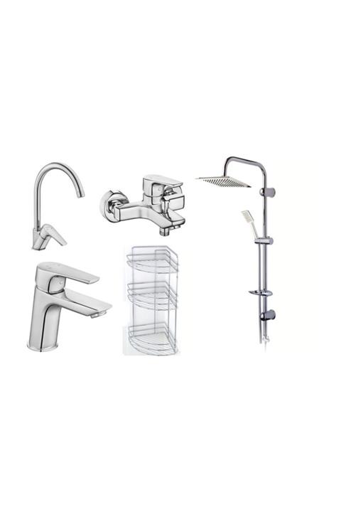 Eca Niobe Banyo + Evye + Lavabo +3lü Köşe Raf (paslanmaz) + Modamix Dubai Tepe Duş Seti