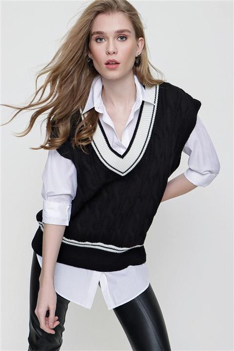 qiwiclub 7252 Saç Örgülü V Yaka Süveter