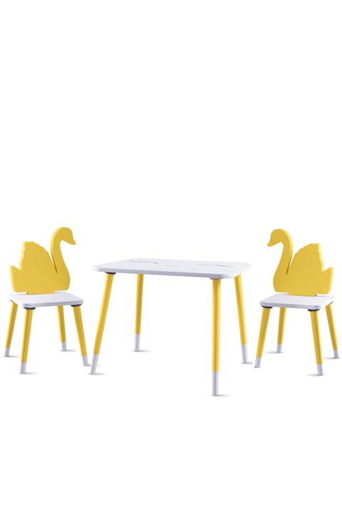 GO BABY Sarı Kuğu Model 2 Sandalyeli Masa