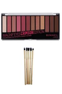 RIMMEL LONDON Magnif'eyes 12'li Far Paleti 007 Crimson Edition & 5'li Makyaj Fırça Seti