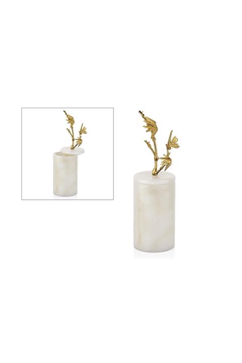 SETABIANCA Evza Mermer Kaideli Bambu Dallı Dekor Kutu Beyaz-gold