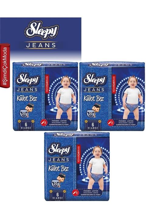 Sleepy Külot Bebek Bezi Jeans Jumbo Beden:6 15-25kg Xlarge 60 Adet 3paket*20