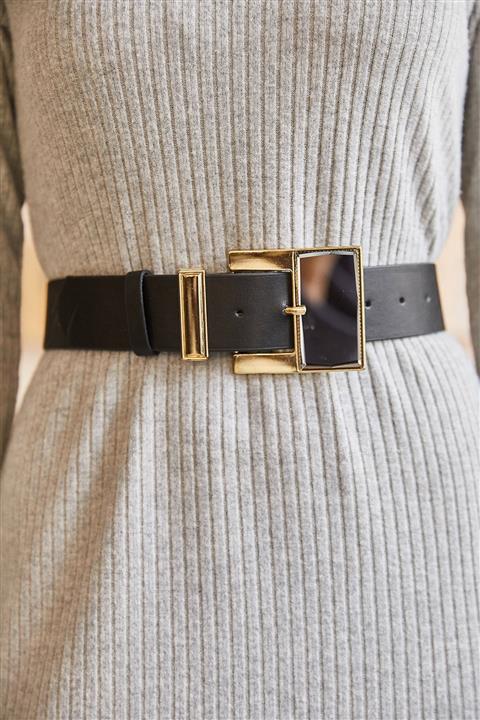 Olalook Kadın Siyah Ayna Detaylı Suni Deri Kemer KMR-19000119