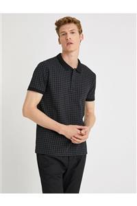 Koton Erkek Siyah Kareli Pamuklu Slim Fit Polo Yaka Tisört