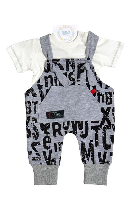 Mika Bebek & Çocuk Erkek Bebek Harf Baskılı Antrasit Yazlık Salopet Tişört Takım