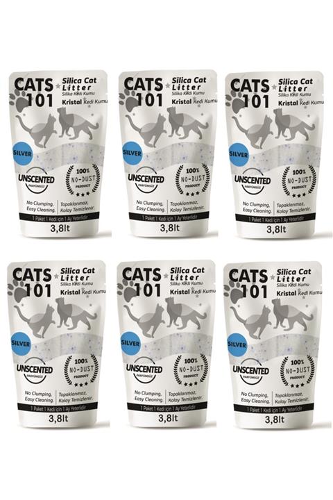 Cats101 Tozsuz Silika Kedi Kumu - Idrar Kurutucu Mikrop Önleyici Kristal Kedi Kumu - 3,8 Lt X 6 Pkt