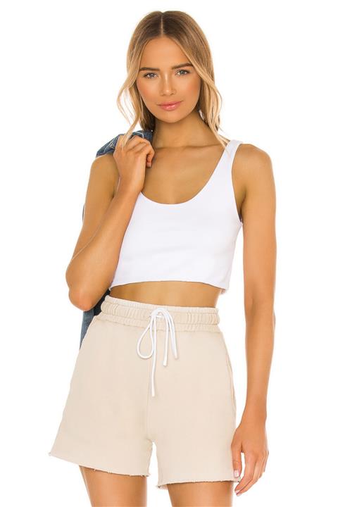 By Kul Design Kadın Beyaz Askılı Ipek Jarse Crop Top