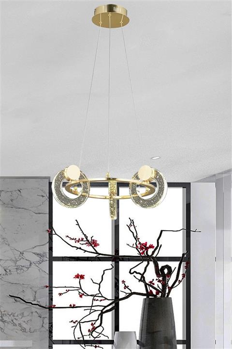 burenze Modern Sarkıt Power Led Avize Camlı Gold Sarı