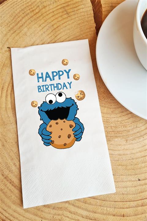 PEKSHOP Sunum Peçetesi Kurabiye Canavarı Happy Birthday Kağıt Peçete