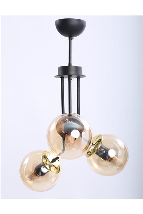 MŞ Aydınlatma Arzum Siyah 3 Bal Camlı Avize