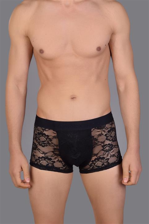 COTBOXER Erkek Siyah Dantelli Fantezi Boxer