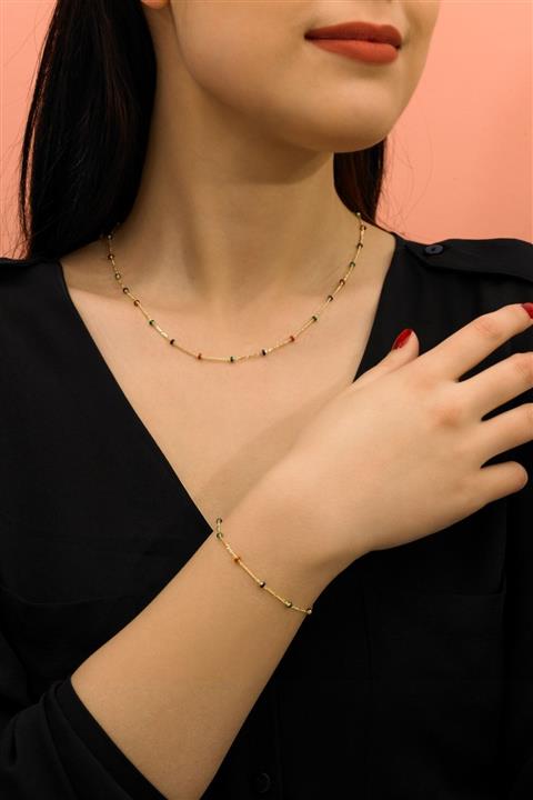 myorogold 14 Ayar Altın Renkli Mineli Kolye