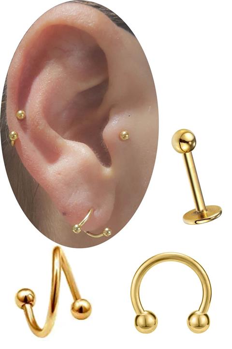 Cadının Dükkanı Cerrahi Çelik Gold Tragus-helix-auricle-dudak 3lü Kombin Piercing