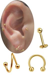 Cadının Dükkanı Cerrahi Çelik Gold Tragus-helix-auricle-dudak 3lü Kombin Piercing